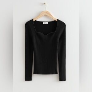 & Other Stories Fitted Sweetheart Neck Top - Black - Size M